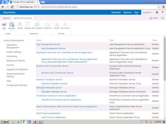 Click Manage service application